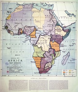 Kort over Afrika med traktatgrænser, 1891 (farvelitografi)